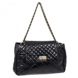 Pre Owned Chanel Black Distressed Quilted Lambskin Hobo 