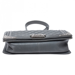 Pre Owned Chanel Grey Quilted Leather Medium Boy Flap Bag