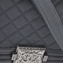 Pre Owned Chanel Grey Quilted Leather Medium Boy Flap Bag