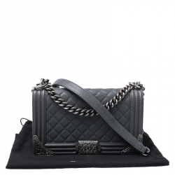 Pre Owned Chanel Grey Quilted Leather Medium Boy Flap Bag