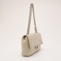 Pre Owned Chanel Beige Quilted ‘Crackled’ Leather Flap Bag