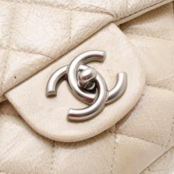 Pre Owned Chanel Beige Quilted ‘Crackled’ Leather Flap Bag