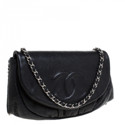 Chanel Black Quilted Caviar Leather Half Moon Wallet On Chain