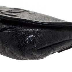 Chanel Black Quilted Caviar Leather Half Moon Wallet On Chain