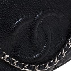 Chanel Black Quilted Caviar Leather Half Moon Wallet On Chain