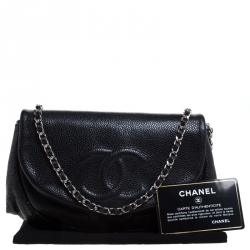 Chanel Black Quilted Caviar Leather Half Moon Wallet On Chain