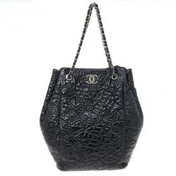 Pre Owned Chanel Black Patent Quilted CC XL Hobo 