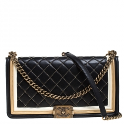 Chanel Black/Gold/White Quilted Leather Limited Edition Boy Flap Bag Chanel
