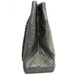 Pre Owned Chanel Grey Quited Leather Metallic Reissue Tote Bag