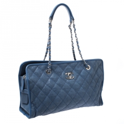 Pre Owned Chanel Blue Caviar Quilted Leather Large Riviera Tote