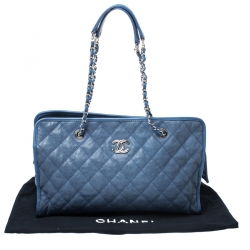 Pre Owned Chanel Blue Caviar Quilted Leather Large Riviera Tote
