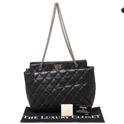 Pre Owned Chanel Black Quilted Aged Calfskin Leather Large Reissue Tote
