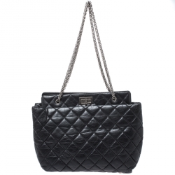 Pre Owned Chanel Black Quilted Aged Calfskin Leather Large Reissue Tote