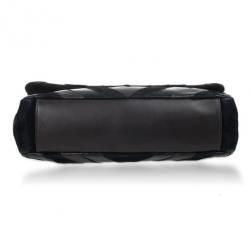 Pre Owned Chanel Black Chevron Suede and Leather Flap Bag
