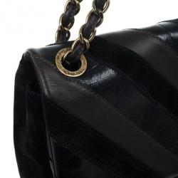 Pre Owned Chanel Black Chevron Suede and Leather Flap Bag