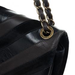 Pre Owned Chanel Black Chevron Suede and Leather Flap Bag