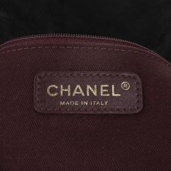 Pre Owned Chanel Black Chevron Suede and Leather Flap Bag