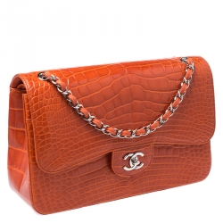 Chanel Orange Alligator Jumbo Classic Double Flap Bag
