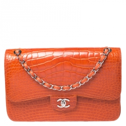 Chanel Orange Alligator Jumbo Classic Double Flap Bag Chanel