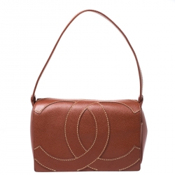 Pre Owned Chanel Brown Caviar Leather CC Shoulder Bag