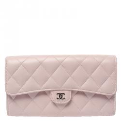 Chanel Pink Quilted Leather Long Wallet 