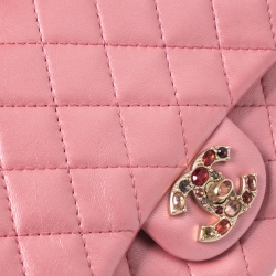 Pre Owned حقيبة كتف شانيل قلاب CC كريستال جلد مبطن وردي ميتالك