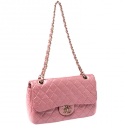 Pre Owned حقيبة كتف شانيل قلاب CC كريستال جلد مبطن وردي ميتالك
