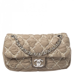 Chanel Military Green Quilted Satin Medium Tweed on Stitch Bubble Flap  Shoulder Bag Chanel