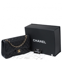 Pre Owned حقيبة شانيل جامبو كلاسيك جلد كافيار أسود مبطن بقلاب مزدوج