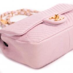 Chanel Pink Chevron Quilted Leather Small Classic Flap Bag