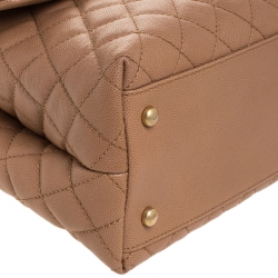 Pre Owned Chanel Beige/Maroon Caviar Leather and Lizard Medium Coco Top Handle Bag