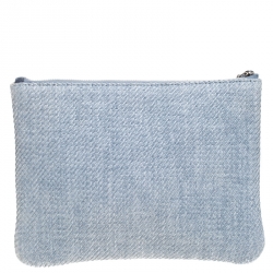 Pre Owned Chanel Light Blue Raffia Deauville Clutch