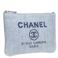 Pre Owned Chanel Light Blue Raffia Deauville Clutch
