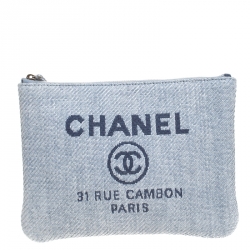 Pre Owned Chanel Light Blue Raffia Deauville Clutch