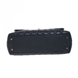 Pre Owned Chanel Grey Quilted Caviar Leather Large Quilted Coco Top Handle Bag