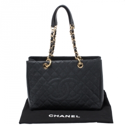 Pre Owned Chanel Black Quilted Caviar Leather GST Tote