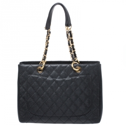 Pre Owned Chanel Black Quilted Caviar Leather GST Tote