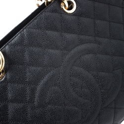 Pre Owned Chanel Black Quilted Caviar Leather GST Tote