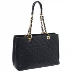 Pre Owned Chanel Black Quilted Caviar Leather GST Tote