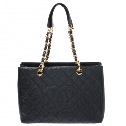 Pre Owned Chanel Black Quilted Caviar Leather GST Tote