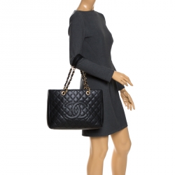 Pre Owned Chanel Black Quilted Caviar Leather GST Tote