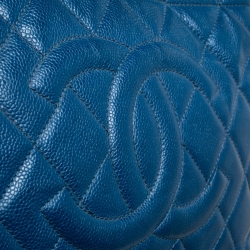 Pre Owned حقيبة يد شانيل "تايمليس CC شوبر" جلد مبطن أزرق
