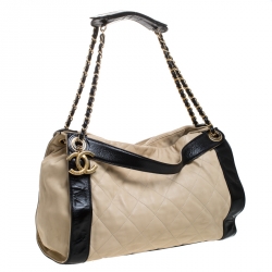 مملوكة مسبقًا حقيبة شانيل جلد بيج/أسود مبطن بسلسلة