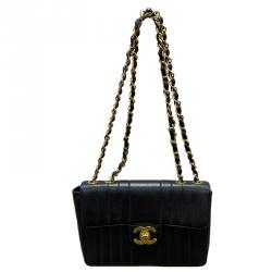 Pre Owned Chanel Black Vertical Quilted Leather Jumbo Vintage Classic Single Flap Bag