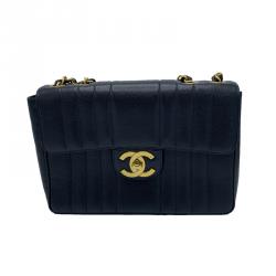 Pre Owned Chanel Black Vertical Quilted Leather Jumbo Vintage Classic Single Flap Bag