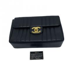 Pre Owned Chanel Black Vertical Quilted Leather Jumbo Vintage Classic Single Flap Bag