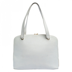 مملوكة مسبقًا Chanel White Quilted Caviar Leather CC Logo Satchel