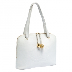 مملوكة مسبقًا Chanel White Quilted Caviar Leather CC Logo Satchel