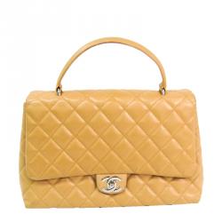 Pre Owned Chanel Beige Matelasse Leather Top Handle Bag