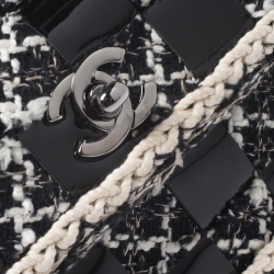Pre Owned Chanel Black/White Chessboard Tweed and Patent Leather Classic Flap Bag